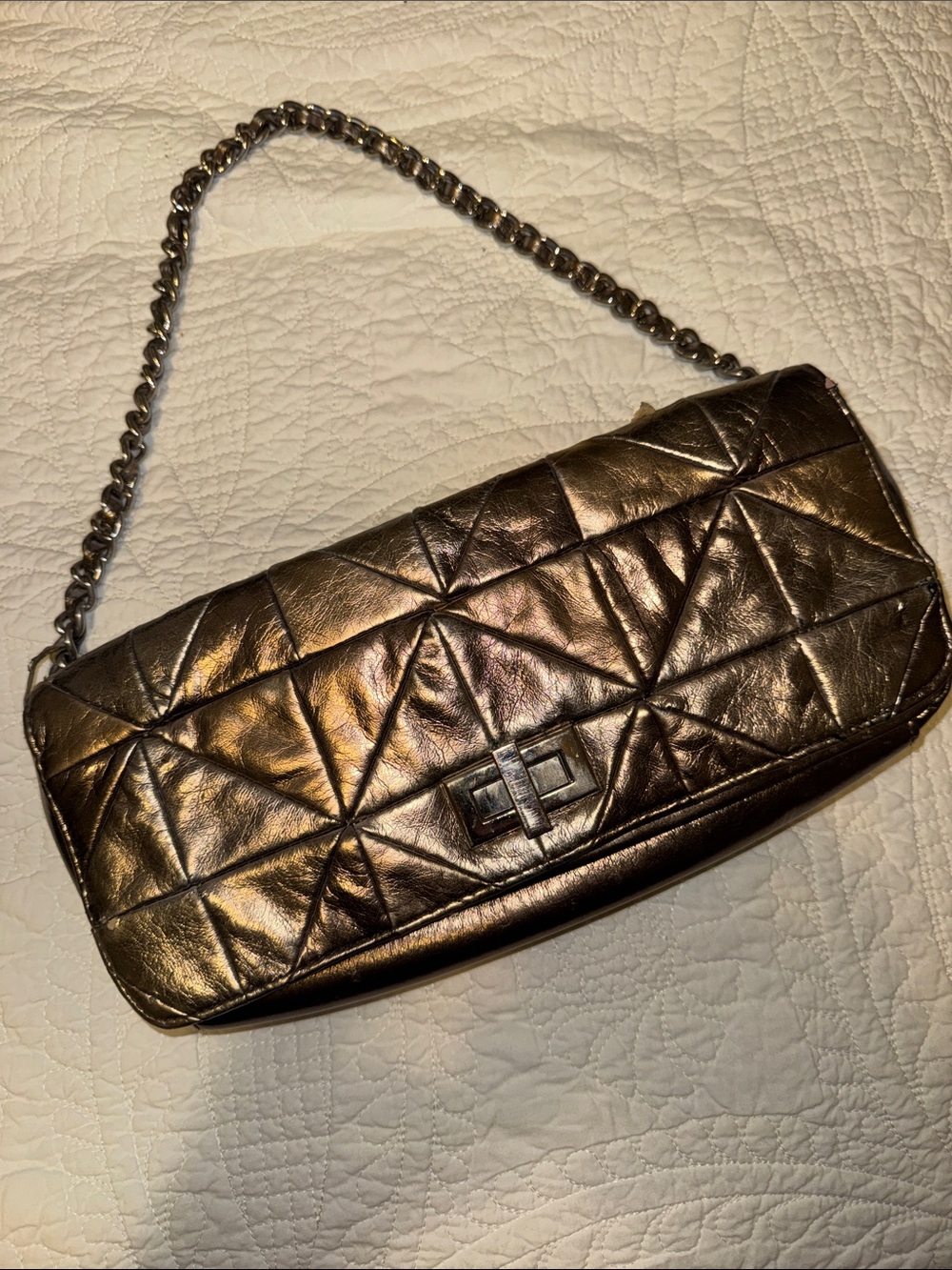 Steve Madden Quilted Metallic Shoulder Bag in Bronze
